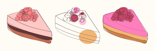 Three raspberry cake slices illustration