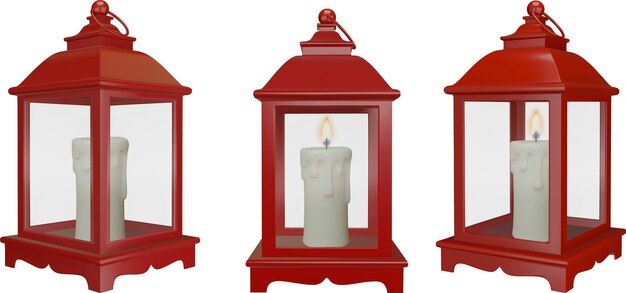 Vector three red lanterns with a candle inside of them