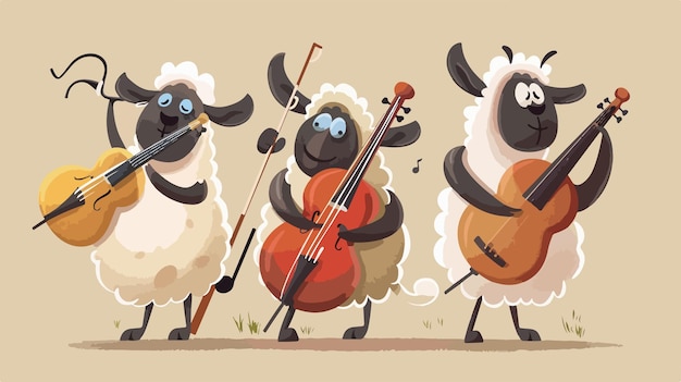 Vector three sheep playing musical instruments