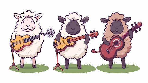 Three Sheep Playing Musical Instruments