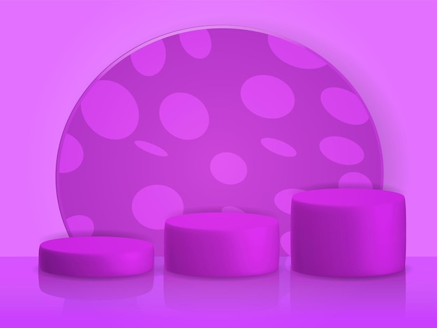 three short, medium and tall oval podiums, on a purple background