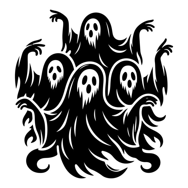 Vector three silhouette horror ghosts dancing for halloween