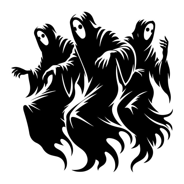 Vector three silhouette horror ghosts dancing for halloween