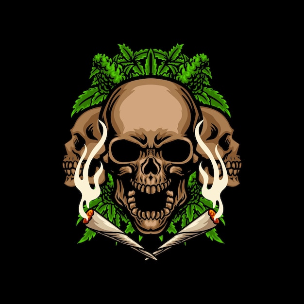 The Three Skulls with Cannabis Smoke Illustration