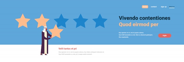 Vector three star rating arab man giving feedback banner