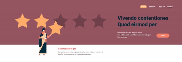 Vector three star rating indian woman giving feedback banner