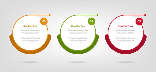 Three steps infographic concept in oval shape with abstract arrow for data presentation