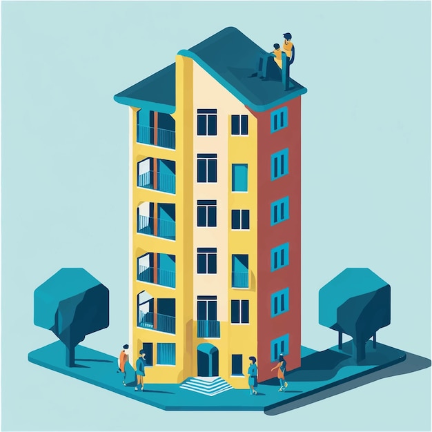 Vector three story building vector illustration