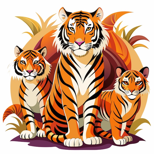 Three Tigers Posing in a Jungle Setting