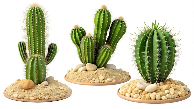 Three Varieties of Cacti on Desert Terrain for Botanical Designs