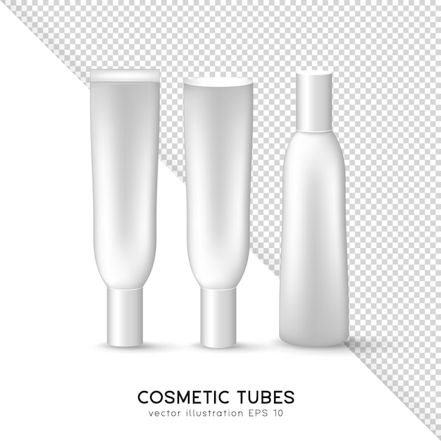 Three white tubes for cream, lotion, gel, moisturizer, serum, tonic.Mockup of cosmetic containers