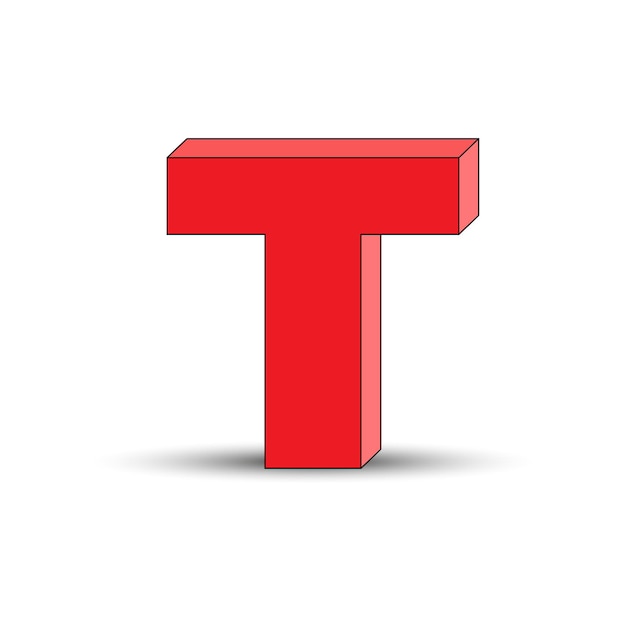 Vector threedimensional image of the letter t the simulated 3d volume