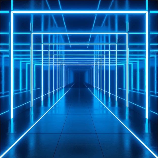 Vector threedimensional stage tunnel hall neon perspective glowing show futuristic smoke 3d club sc