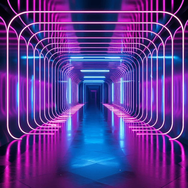 threedimensional stage tunnel hall neon perspective glowing show futuristic smoke 3d club sc