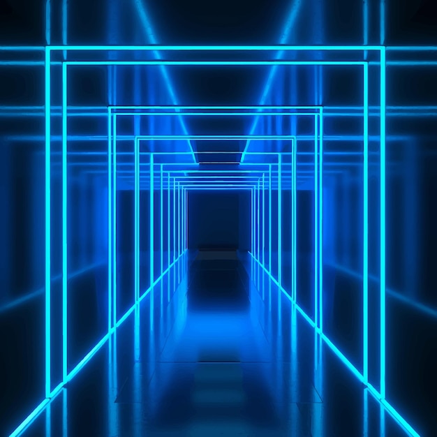 Vector threedimensional stage tunnel render hall neon perspective glowing future futuristic 3d club