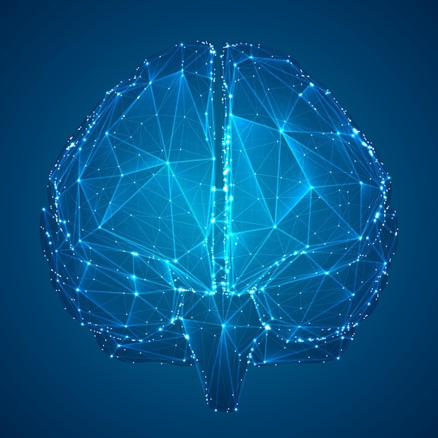 Threedimensional vector cyber brain neural network megadata processing template interface design on a blue background