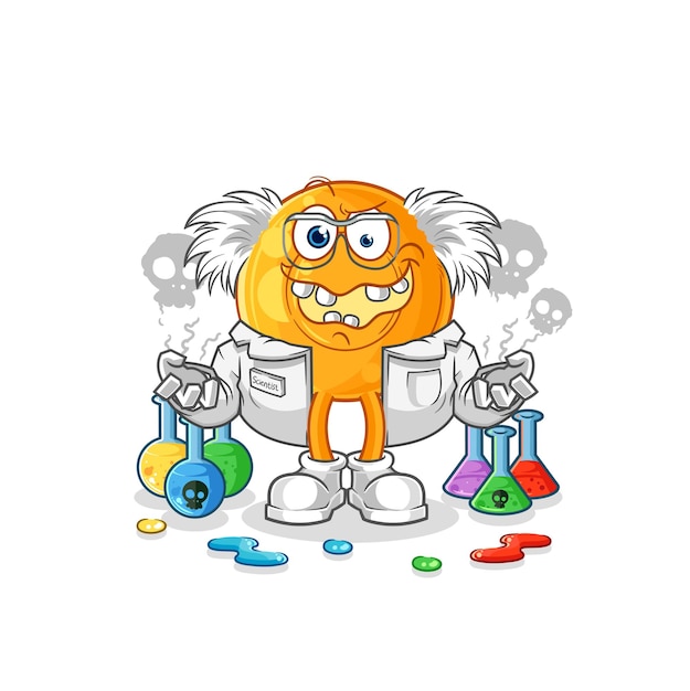 Throat lozenges mad scientist illustration character vector