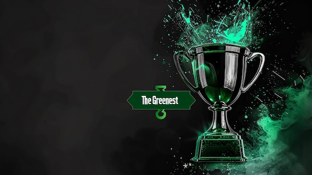 A throphy on a black background with some green abstract vectors