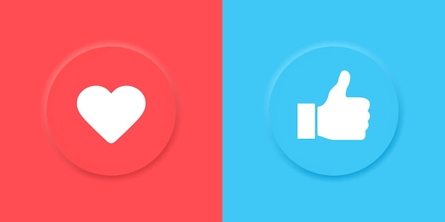 Thumb up and heart icon Vector like and love icon in neumorphism style for website and mobile app Vector EPS 10