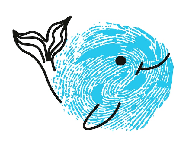 Thumbprint drawing of whale cute marine animal