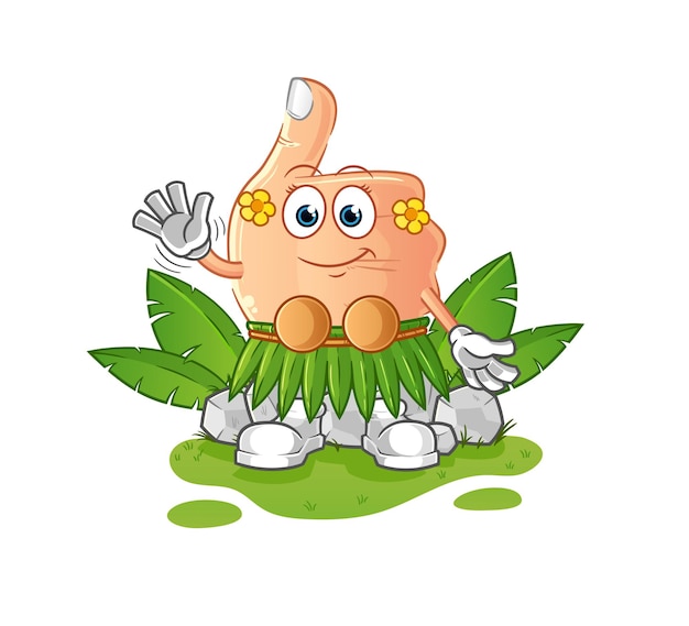 Thumbs up hawaiian waving character. cartoon mascot vector