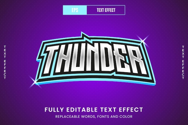 Thunder 3d editable vector text effect, esport logo