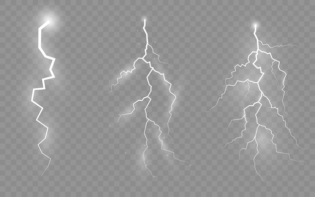 Thunderstorm and lightning, the effect of lightning and lighting, set of zippers, symbol of natural strength or magic, light and shine, abstract, electricity and explosion,  illustration, 