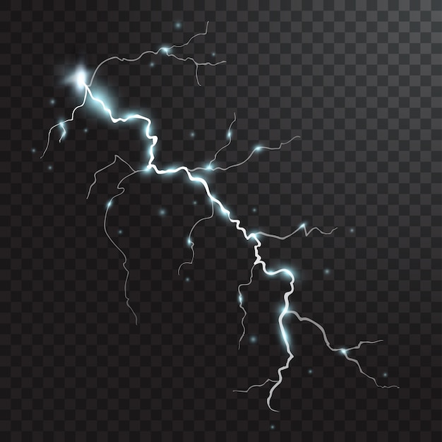 Thunderstorm realistic element with colored flashes of lightnings sparks on black half transparent background isolated 