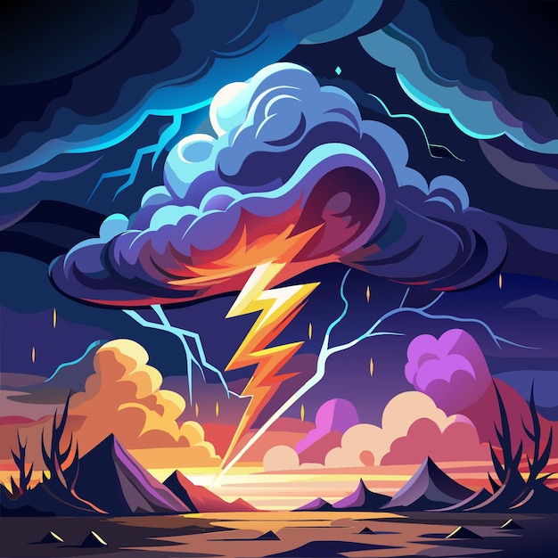 Vector thunderstorm with lightning