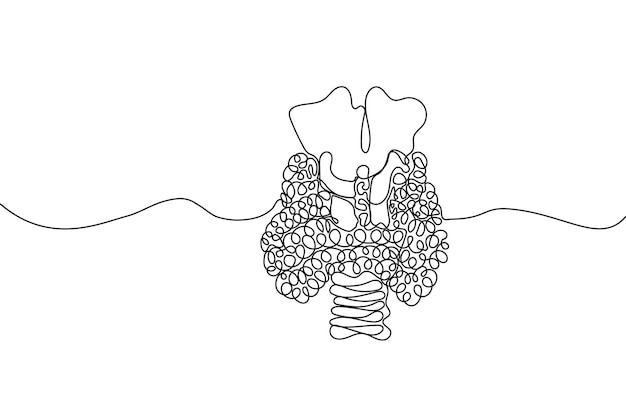 Thyroid Hand drawn icon continuous line drawing Human organs Creative abstract art background Trendy concept One single line design Outline simple image black and white color Vector