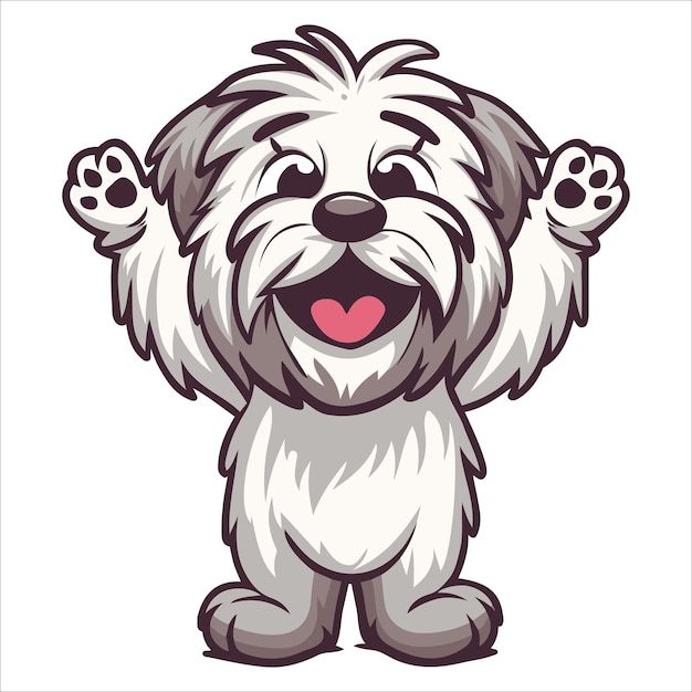 A Tibetan Terrier Dog dancing with joy and confidence Dog Cartoon isolated vector illustration