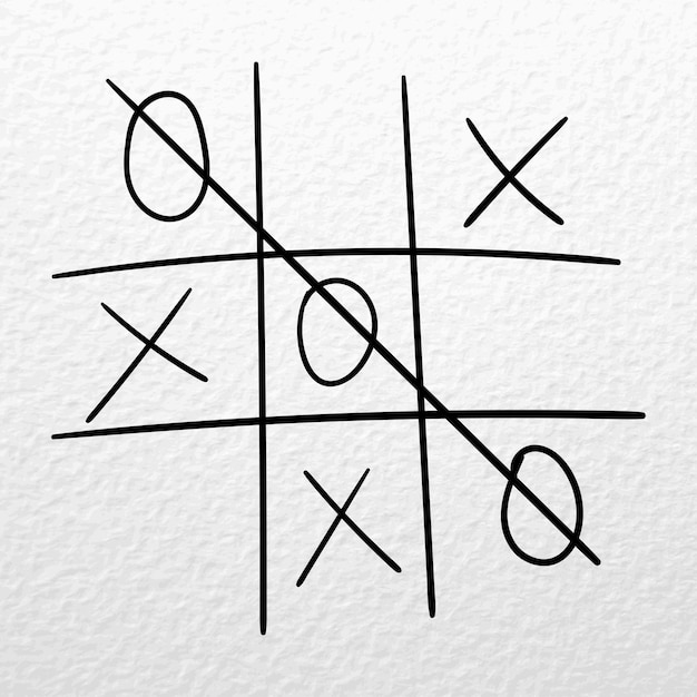 Tic tac toe vector hand drawn game on a white paper Zero wins