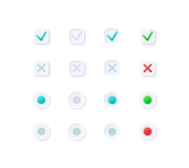 Vector tick and cross buttons ui elements kit