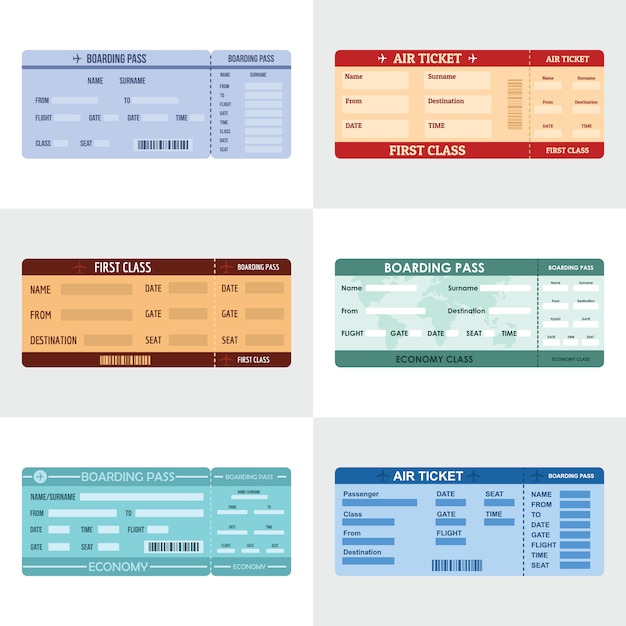 Ticket airline banner horizontal set