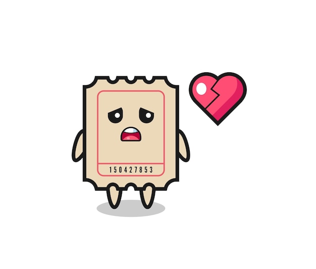 Ticket cartoon illustration is broken heart , cute style design for t shirt, sticker, logo element