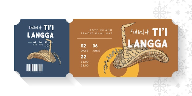 Ticket coupon design of ti'i langga rote traditional hat hand drawn illustration indonesia culture design inspiration