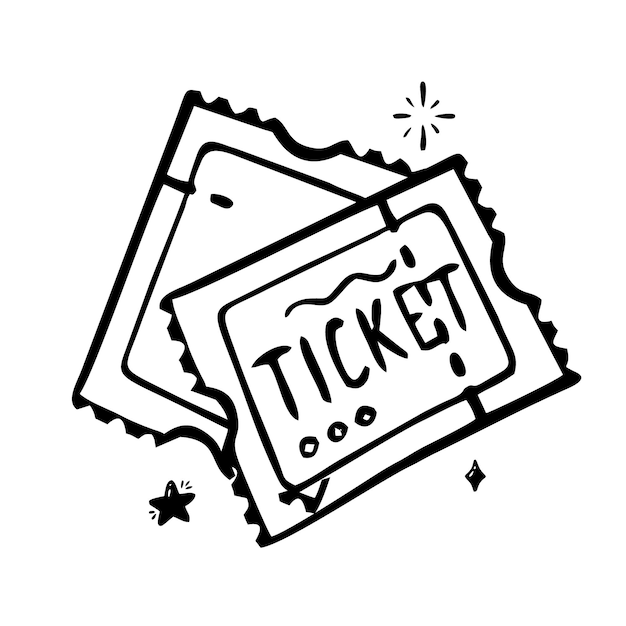 Ticket Doodle handdrawn line Vector illustration in the style of a doodle isolated on a white