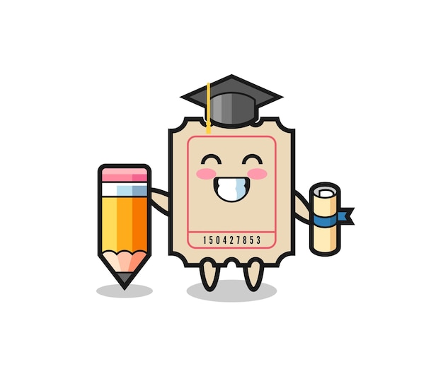 Ticket illustration cartoon is graduation with a giant pencil , cute style design for t shirt, sticker, logo element