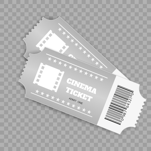 Tickets isolated on white background Realistic front view Color movie ticket Vector illustration