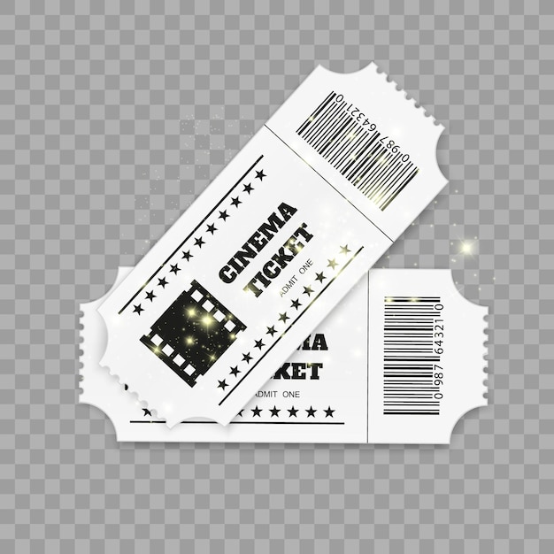 Tickets isolated on white background Realistic front view Color movie ticket Vector illustration