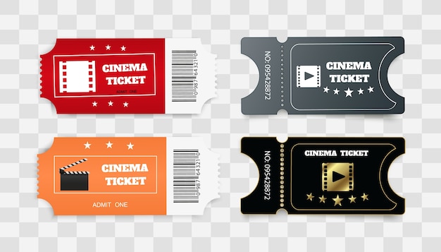 Tickets isolated on white background. Realistic front view. White movie ticket.