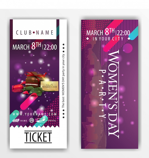 The tickets for the party on Women's day with candy and rose