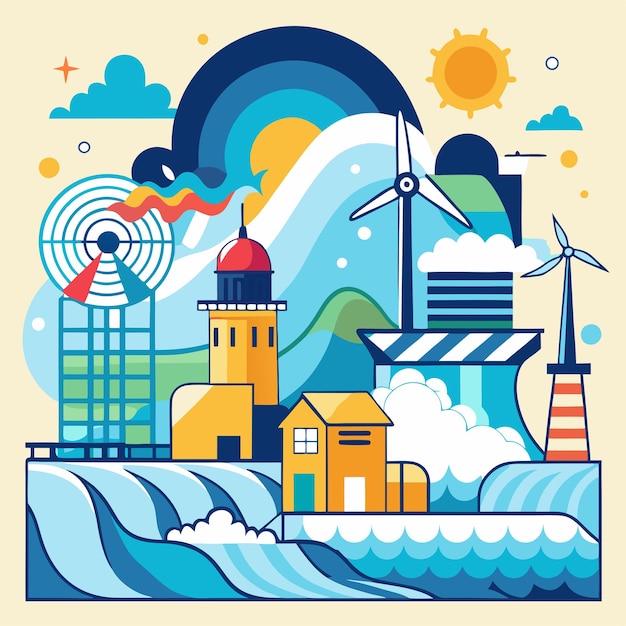 Vector tidal power clipart vector art and illustration