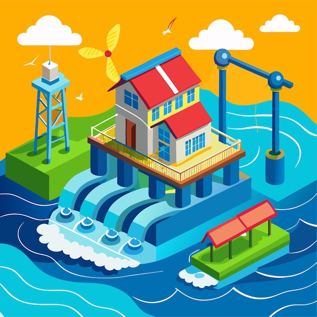 Vector tidal power clipart vector art and illustration