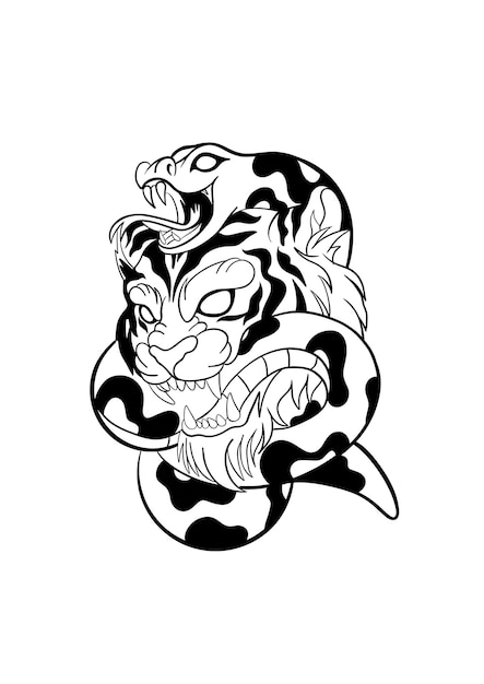 Vector tige and snake tattoo vector