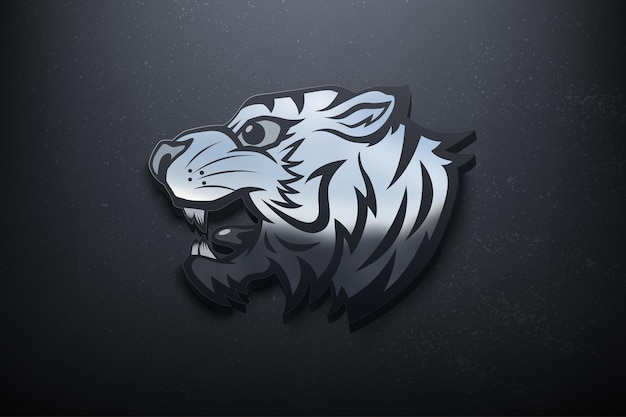 Tiger 3D Logo Design, Shiny Mockup Logo with Textured Wall. Realistic Vector