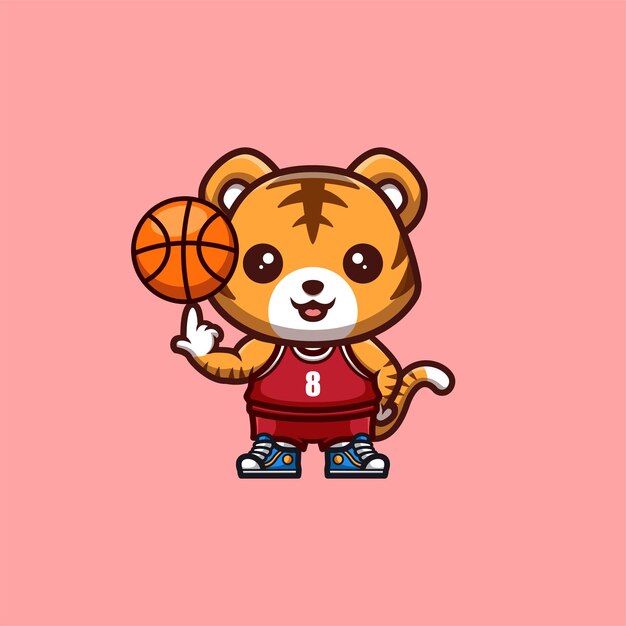 Vector tiger basketball cute creative kawaii cartoon mascot logo