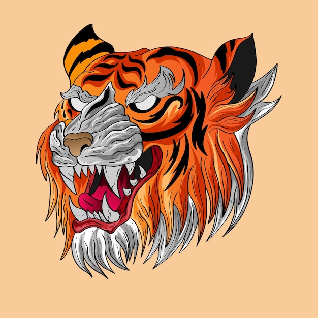 Tiger Beast Head with Stay Wild object design with Japanese or Chinese oriental style in orange red.