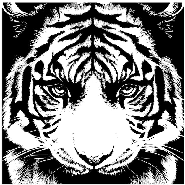 Tiger black and white portrait minimalism.Symbol of the new year.Vector illustration