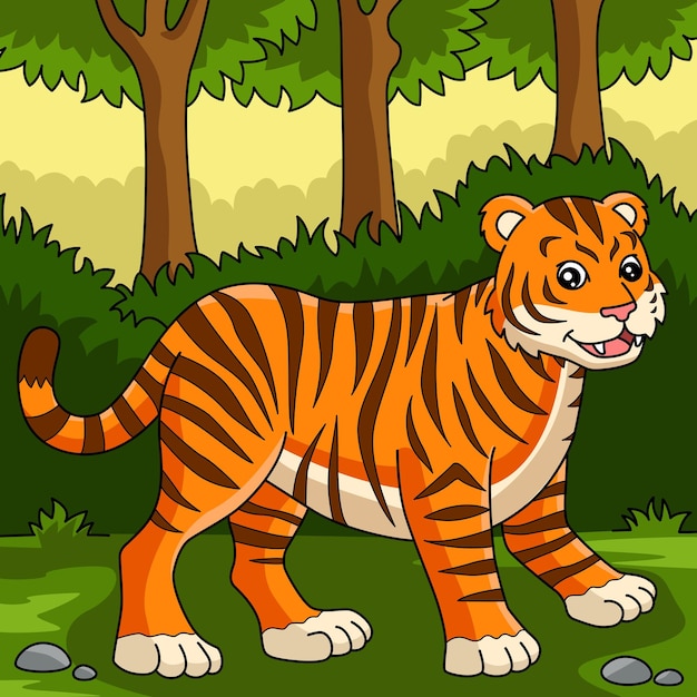 Tiger Cartoon Colored Animal Illustration